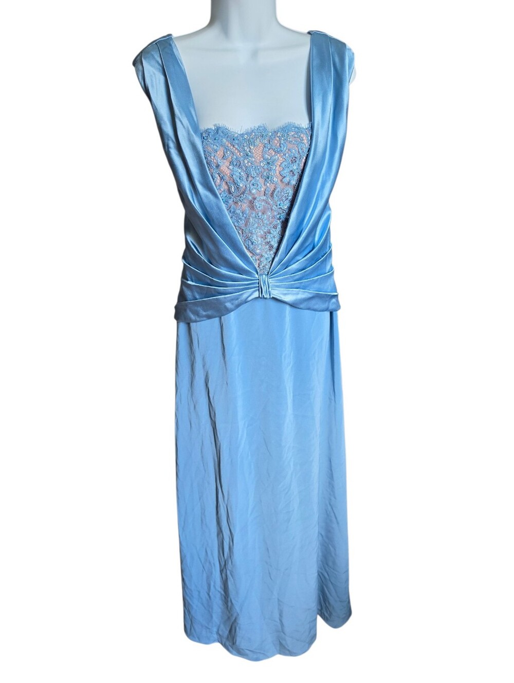 Montage by Mon Cheri Blue Beaded Lace Evening Dress - Size 18